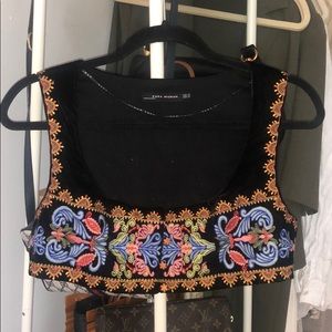 Embroidered velvet crop top